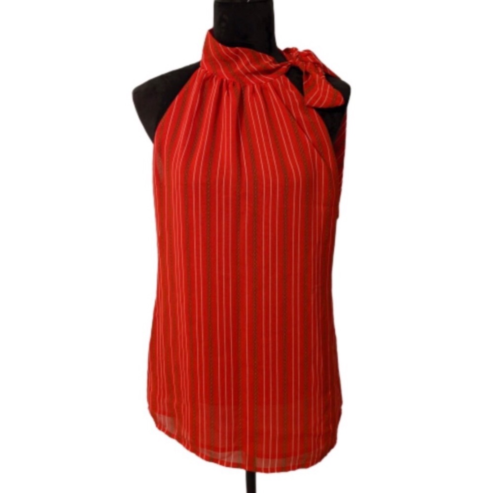 Banana Republic Tie Neck Red Sleeveless Blouse